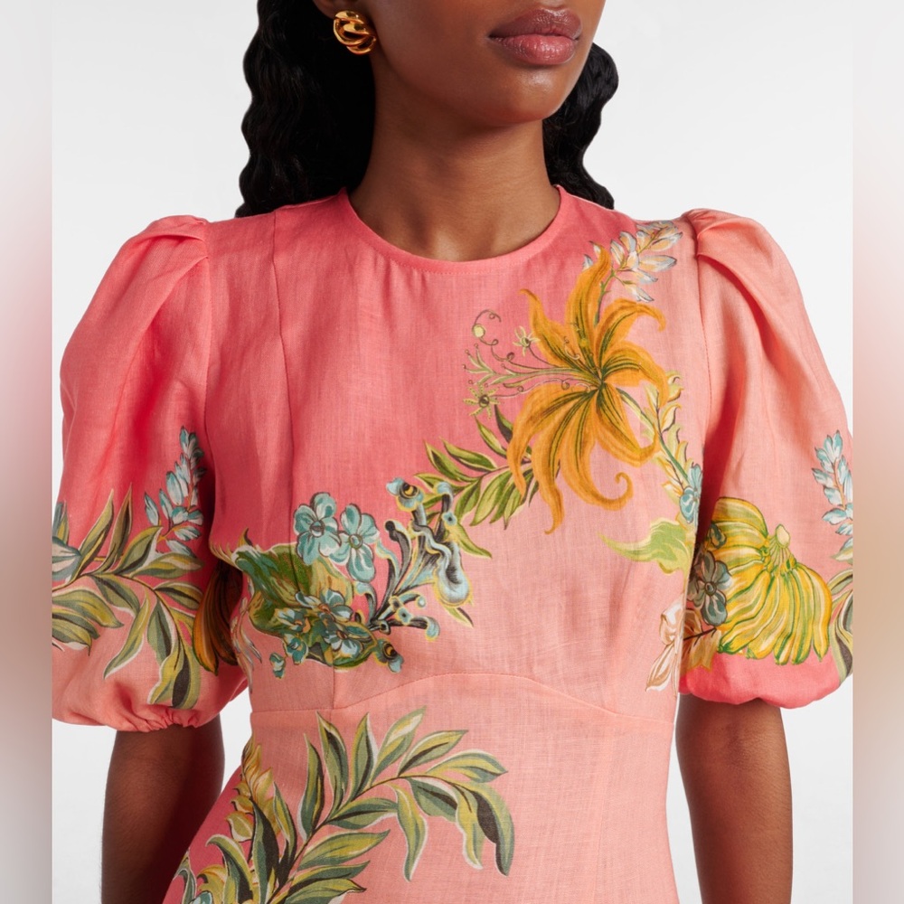 ALEMAIS Anika floral linen Coral Maxi Dress - Picture 3 of 8